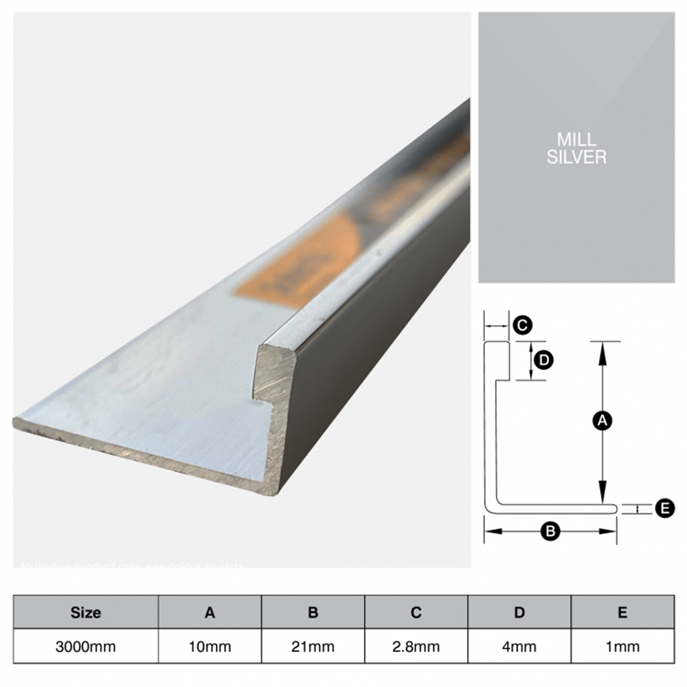 L Shape Trim Aluminium 3m - Mill Finish