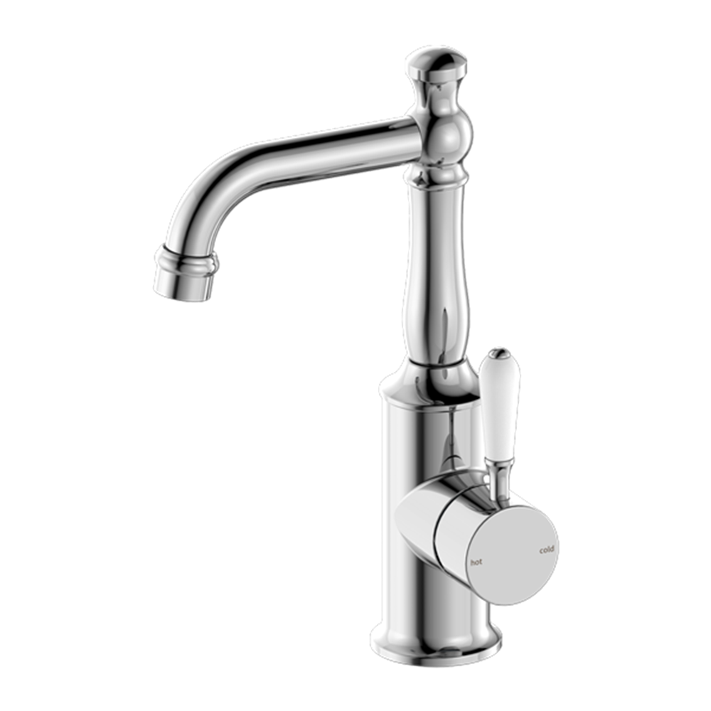 YORK BASIN MIXER WITH WHITE PORCELAIN LEVER CHROME (NR69210101CH)