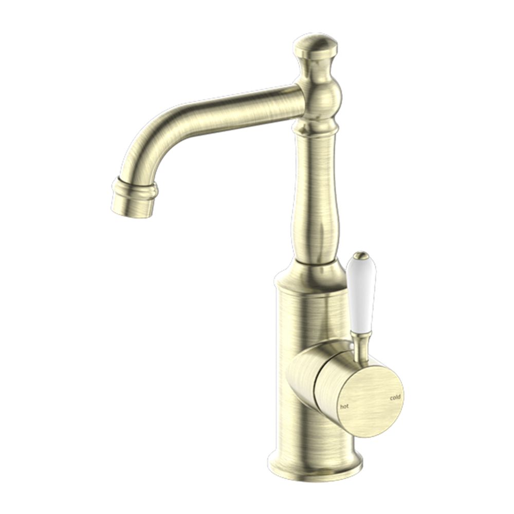 YORK BASIN MIXER WITH WHITE PORCELAIN LEVER AGED BRASS (NR69210101AB)