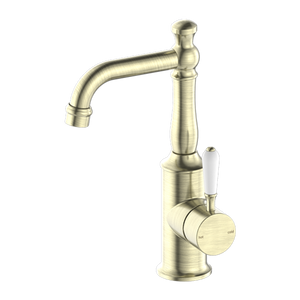 YORK BASIN MIXER WITH WHITE PORCELAIN LEVER AGED BRASS (NR69210101AB)