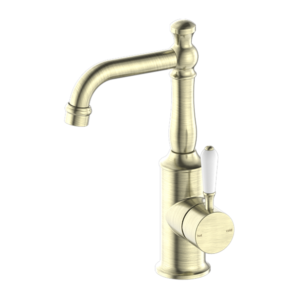 YORK BASIN MIXER WITH WHITE PORCELAIN LEVER AGED BRASS (NR69210101AB)