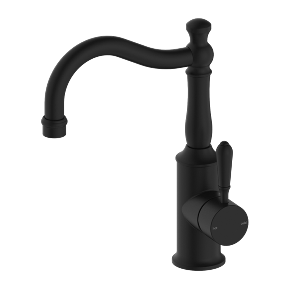YORK BASIN MIXER HOOK SPOUT WITH METAL LEVER MATTE BLACK (NR69210202MB)