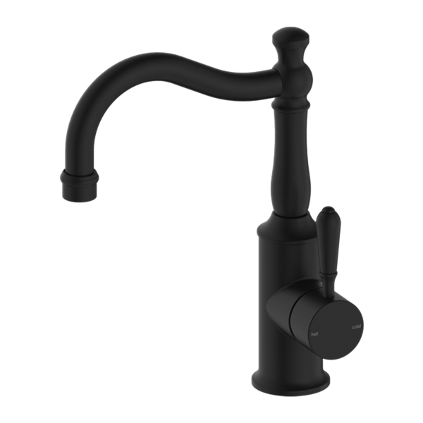 YORK BASIN MIXER HOOK SPOUT WITH METAL LEVER MATTE BLACK (NR69210202MB)