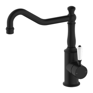 YORK KITCHEN MIXER HOOK SPOUT WITH WHITE PORCELAIN LEVER MATTE BLACK (NR69210701MB)