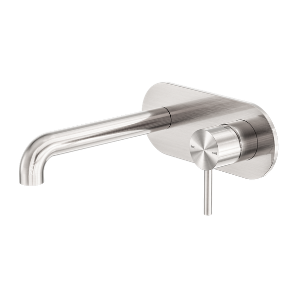 Zen SS316L Wall Basin/Bath Mixer 185/230mm Spout Brushed Nickel