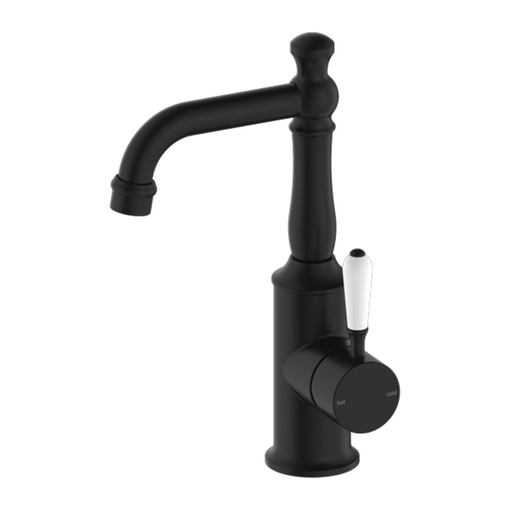 YORK BASIN MIXER WITH WHITE PORCELAIN LEVER MATTE BLACK (NR69210101MB)