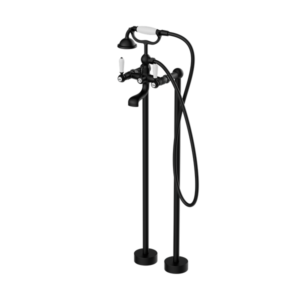 YORK FREESTANDING BATH SET WITH WHITE PORCELAIN HAND SHOWER MATTE BLACK (NR692103a01MB)