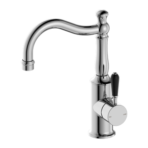 YORK BASIN MIXER HOOK SPOUT WITH BLACK PORCELAIN LEVER CHROME (NR69210203CH)