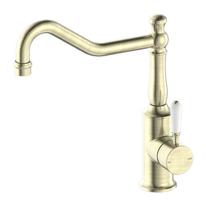 YORK KITCHEN MIXER HOOK SPOUT WITH WHITE PORCELAIN LEVER AGED BRASS (NR69210701AB)