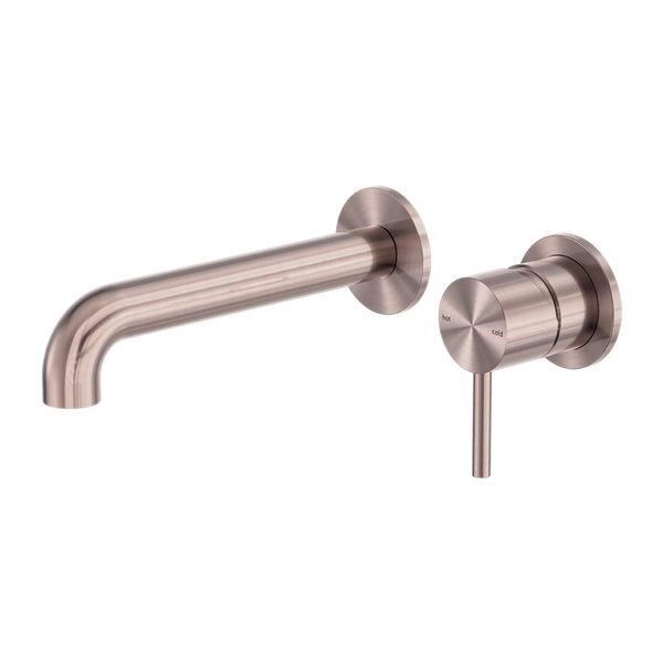 Zen SS316L Wall Basin/Bath Mixer Separate Back Plate 185/230mm Spout Brushed Bronze