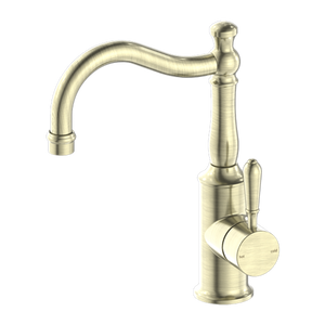 YORK BASIN MIXER HOOK SPOUT WITH METAL LEVER AGED BRASS (NR69210202AB)