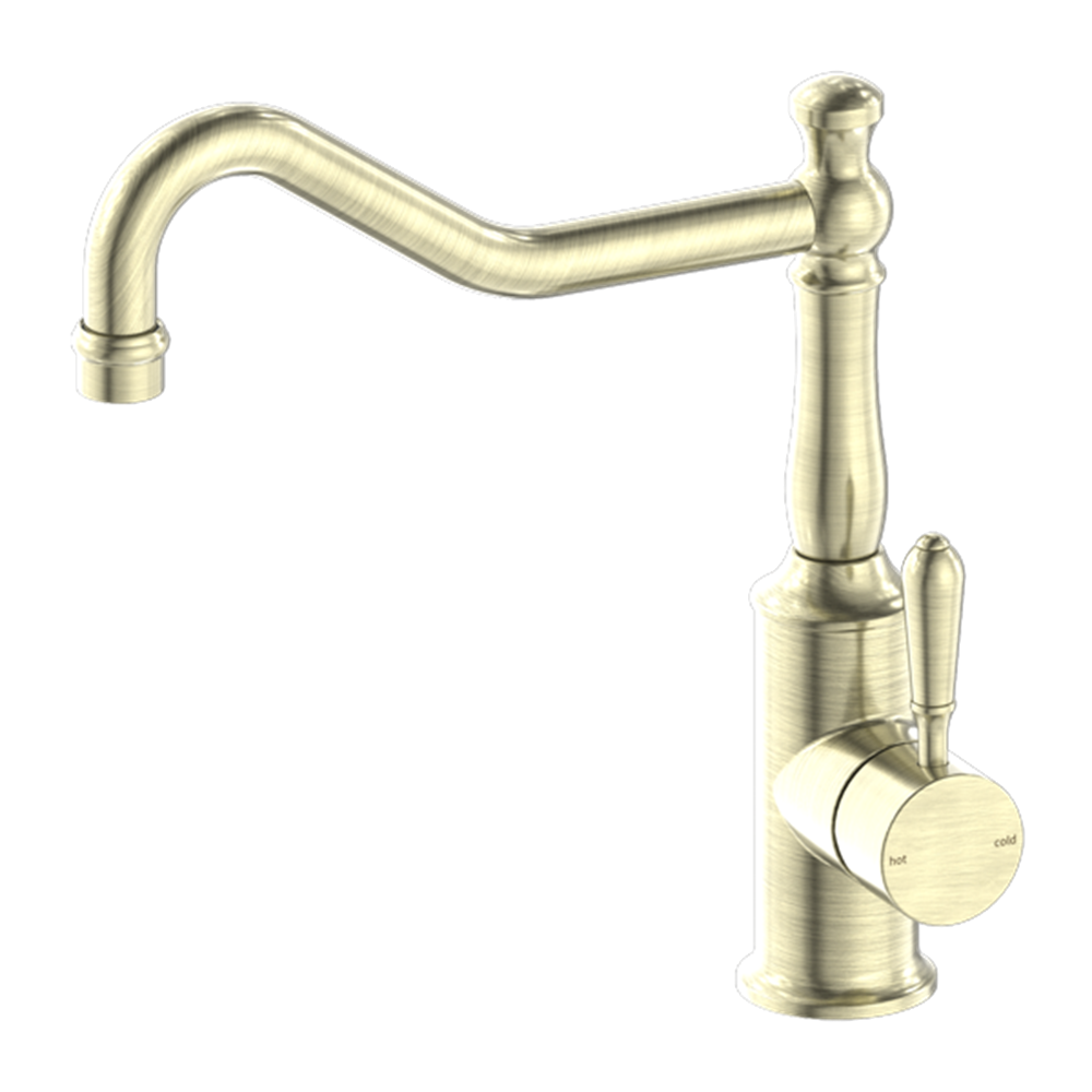 YORK KITCHEN MIXER HOOK SPOUT WITH METAL LEVER AGED BRASS (NR69210702AB)