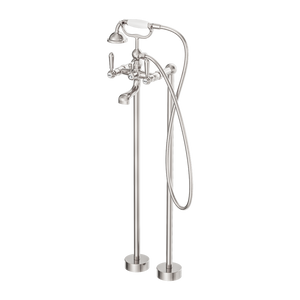 York Freestanding Bath Set With White Porcelain Hand Shower Brushed Nickel (NR692103a01BN)