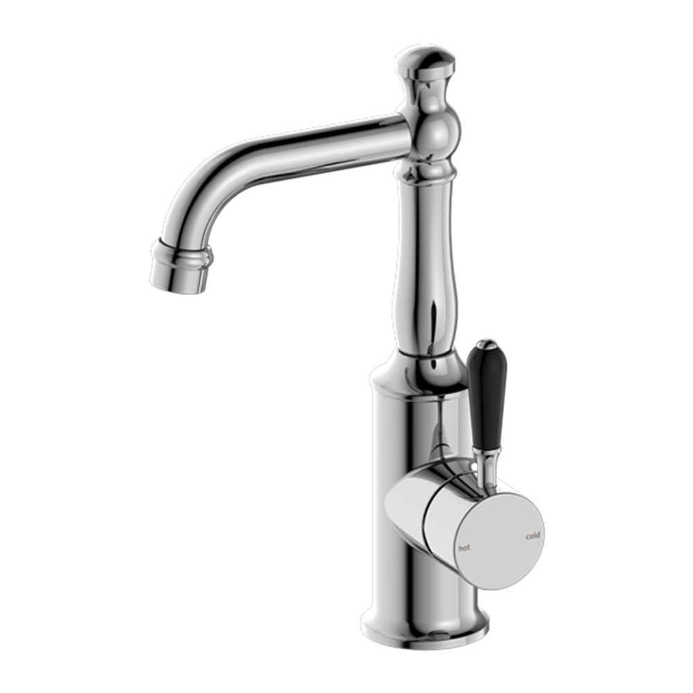 YORK BASIN MIXER WITH BLACK PORCELAIN LEVER CHROME (NR69210103CH)