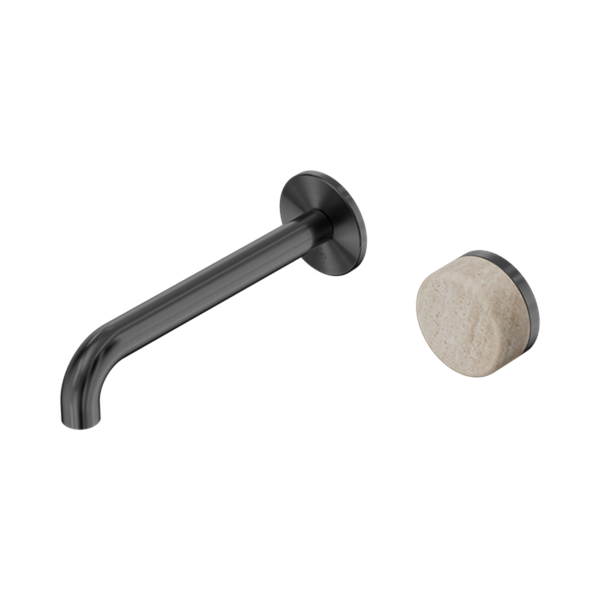 Serenity Progressive Wall Basin Mixer 160/185/220mm Spout With Rome Travertine Handle Gun Metal