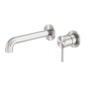 Zen SS316L Wall Basin/Bath Mixer Separate Back Plate 185/230mm Spout Brushed Nickel