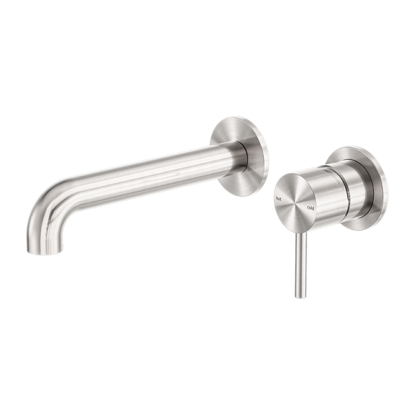 Zen SS316L Wall Basin/Bath Mixer Separate Back Plate 185/230mm Spout Brushed Nickel