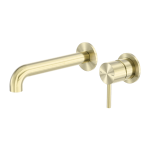 Zen SS316L Wall Basin/Bath Mixer Separate Back Plate 185/230mm Spout Brushed Gold