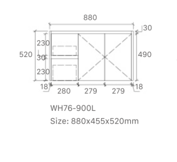 WH76-900WM Luna Collection Vanity 900mm - Matt White Single Bowl