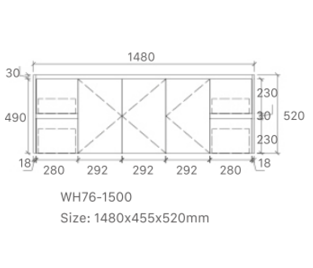 WH76-1500WGM Luna Collection Vanity 1500mm - Matt Grey Single Bowl / Double Bowls