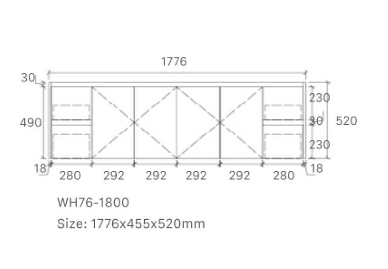WH76-1800WGM Luna Collection Vanity 1800mm - Matt Grey Double Bowls