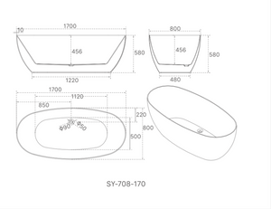 SY-708-170 Alice Collection Freestanding Bathtub 1700mm x 800mm x 580mm (Height)