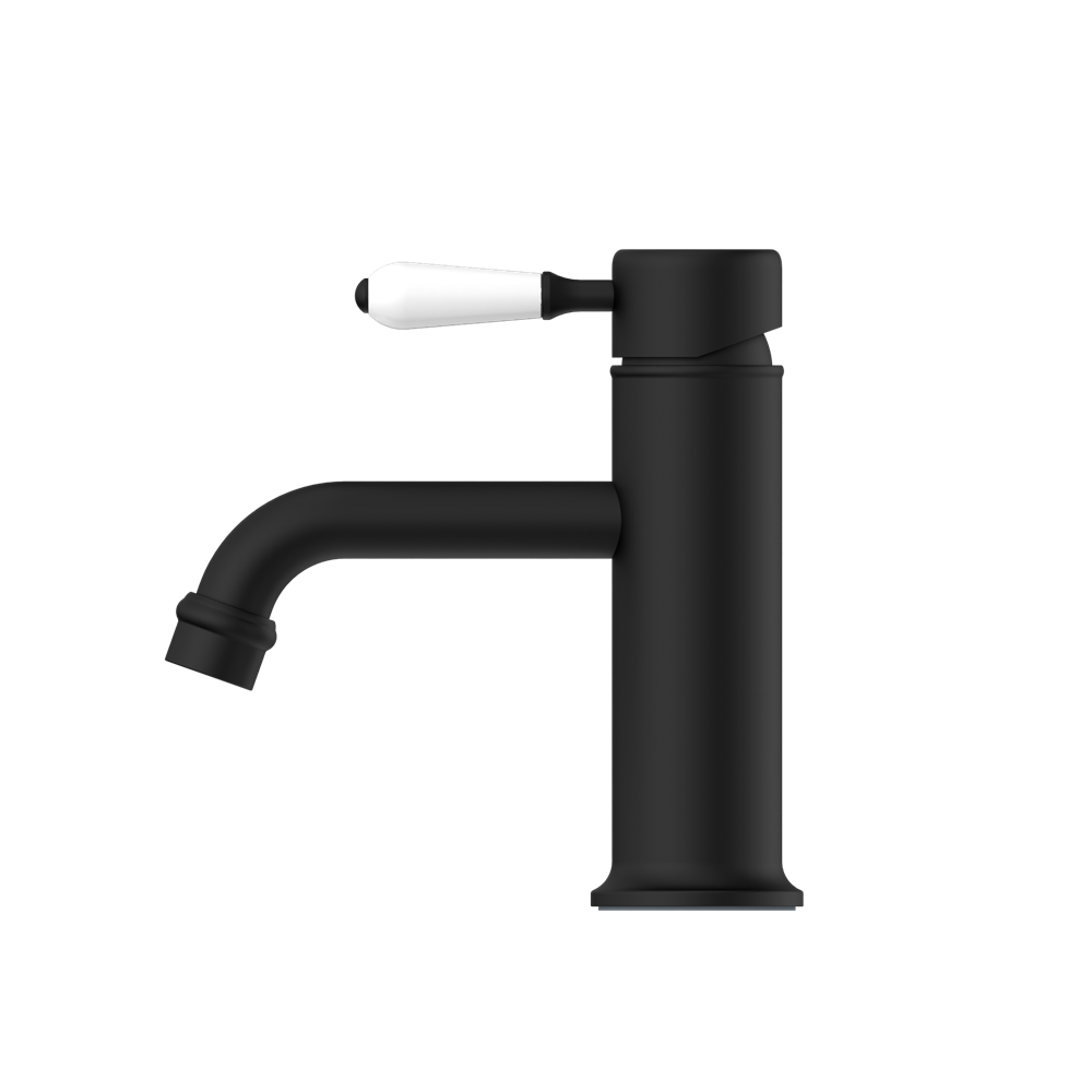 YORK STRAIGHT BASIN MIXER WITH WHITE PORCELAIN LEVER MATTE BLACK (NR692101b01MB)