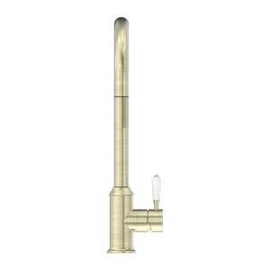 YORK PULL OUT SINK MIXER WITH VEGIE SPRAY FUNCTION WITH WHITE PORCELAIN LEVER AGED BRASS (NR69210801AB)