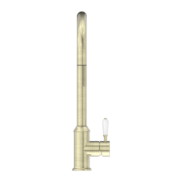 YORK PULL OUT SINK MIXER WITH VEGIE SPRAY FUNCTION WITH WHITE PORCELAIN LEVER AGED BRASS (NR69210801AB)