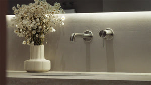 Zen SS316L Wall Basin/Bath Mixer Separate Back Plate 185/230mm Spout Brushed Gold