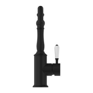 YORK KITCHEN MIXER HOOK SPOUT WITH WHITE PORCELAIN LEVER MATTE BLACK (NR69210701MB)