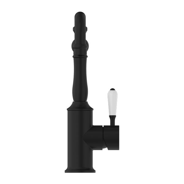 YORK KITCHEN MIXER HOOK SPOUT WITH WHITE PORCELAIN LEVER MATTE BLACK (NR69210701MB)