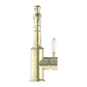 YORK BASIN MIXER WITH WHITE PORCELAIN LEVER AGED BRASS (NR69210101AB)