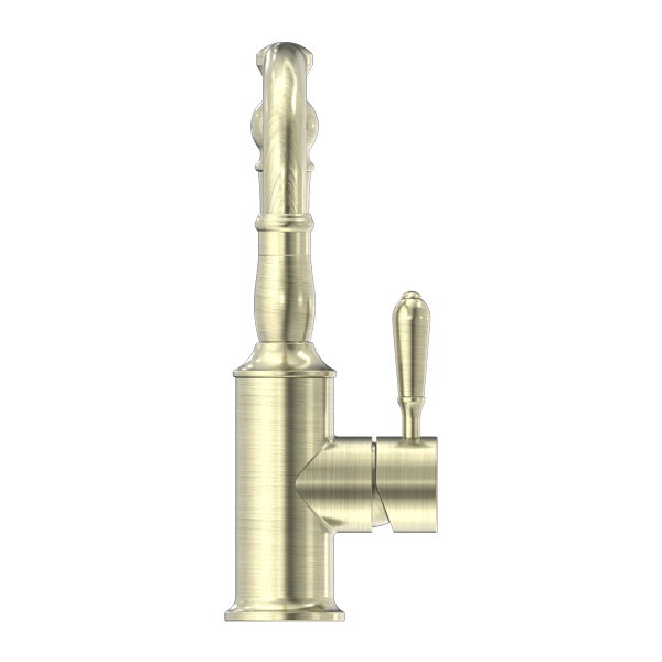YORK BASIN MIXER HOOK SPOUT WITH METAL LEVER AGED BRASS (NR69210202AB)