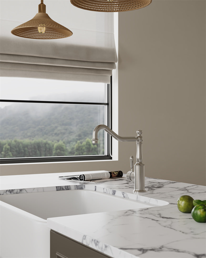 York Kitchen Mixer Hook Spout With Metal Lever Brushed Nickel (NR69210702BN)