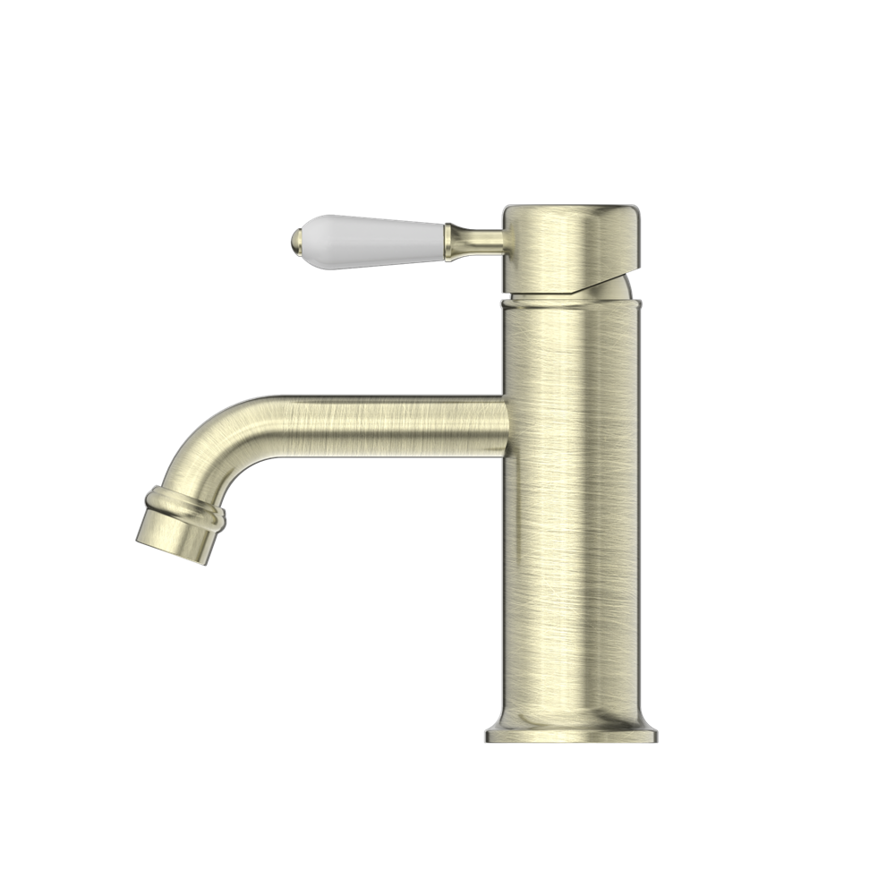 YORK STRAIGHT BASIN MIXER WITH WHITE PORCELAIN LEVER AGED BRASS (NR692101b01AB)