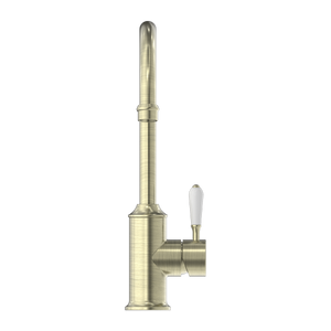 YORK KITCHEN MIXER GOOSENECK SPOUT WITH WHITE PORCELAIN LEVER AGED BRASS (NR69210601AB)