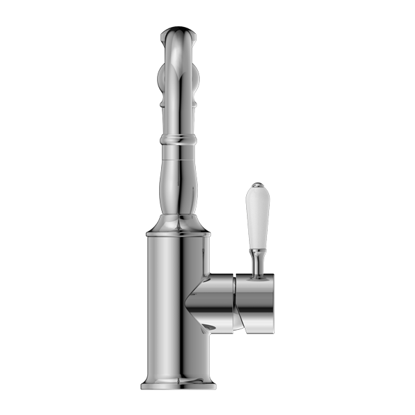 YORK BASIN MIXER HOOK SPOUT WITH WHITE PORCELAIN LEVER CHROME (NR69210201CH)