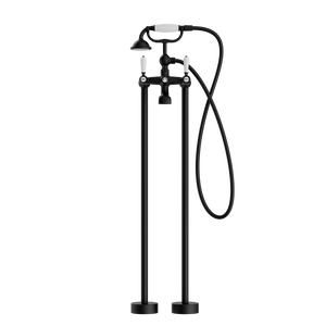 YORK FREESTANDING BATH SET WITH WHITE PORCELAIN HAND SHOWER MATTE BLACK (NR692103a01MB)