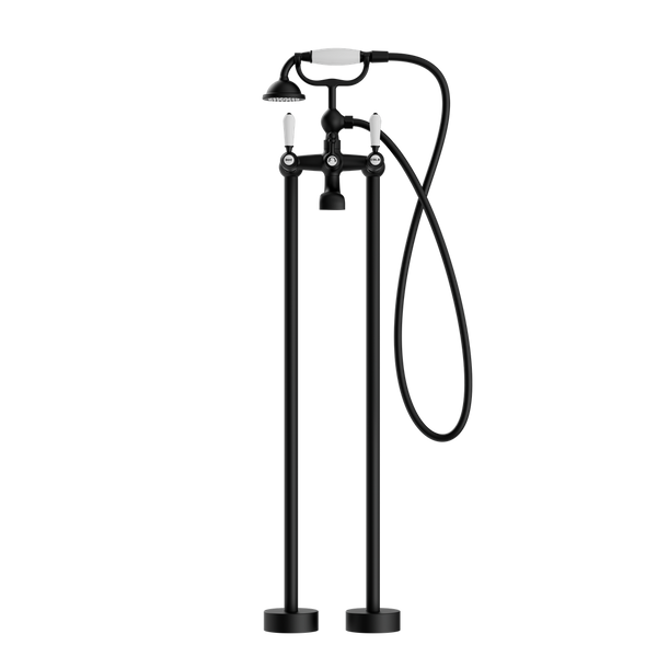 YORK FREESTANDING BATH SET WITH WHITE PORCELAIN HAND SHOWER MATTE BLACK (NR692103a01MB)