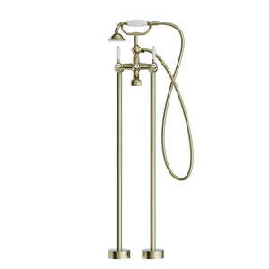 YORK FREESTANDING BATH SET WITH WHITE PORCELAIN HAND SHOWER AGED BRASS (NR692103a01AB)