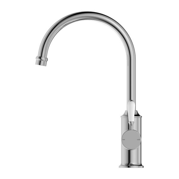 YORK KITCHEN MIXER GOOSENECK SPOUT WITH WHITE PORCELAIN LEVER CHROME (NR69210601CH)