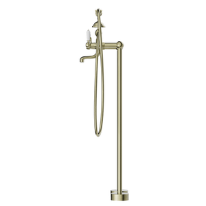 YORK FREESTANDING BATH SET WITH WHITE PORCELAIN HAND SHOWER AGED BRASS (NR692103a01AB)