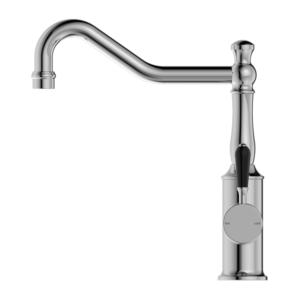 YORK KITCHEN MIXER HOOK SPOUT WITH BLACK PORCELAIN LEVER CHROME (NR69210703CH)