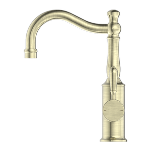 YORK BASIN MIXER HOOK SPOUT WITH METAL LEVER AGED BRASS (NR69210202AB)