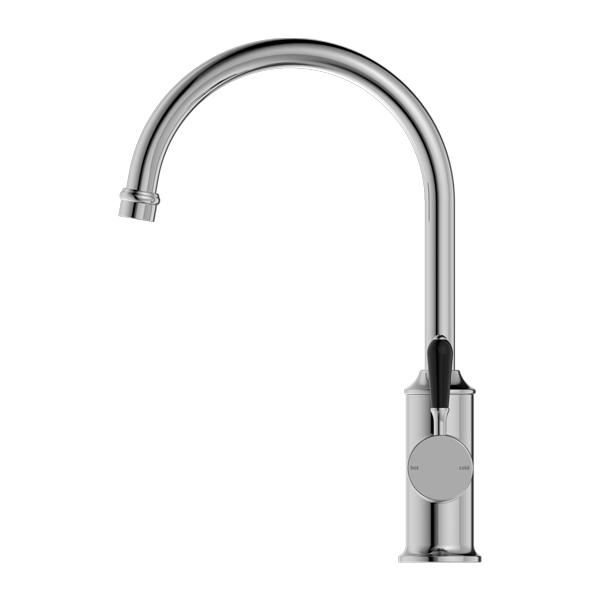 YORK KITCHEN MIXER GOOSENECK SPOUT WITH BLACK PORCELAIN LEVER CHROME (NR69210603CH)