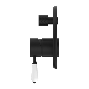 YORK SHOWER MIXER WITH DIVERTOR WITH WHITE PORCELAIN LEVER MATTE BLACK (NR692109A01MB)