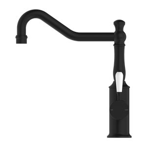 YORK KITCHEN MIXER HOOK SPOUT WITH WHITE PORCELAIN LEVER MATTE BLACK (NR69210701MB)