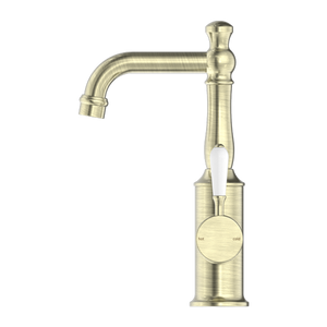 YORK BASIN MIXER WITH WHITE PORCELAIN LEVER AGED BRASS (NR69210101AB)