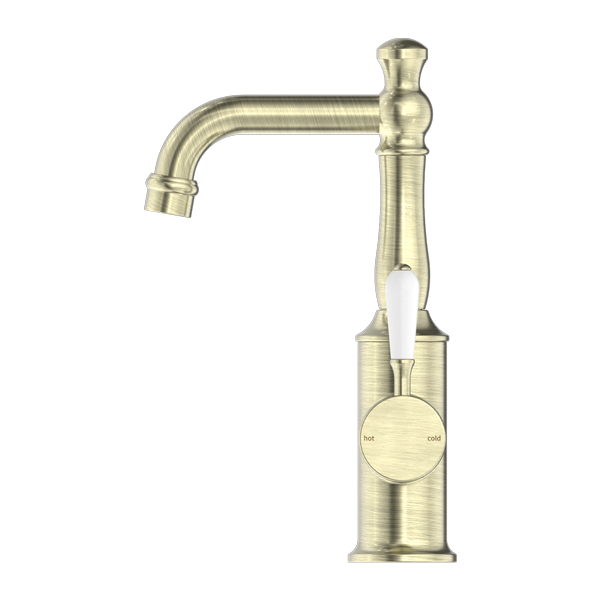 YORK BASIN MIXER WITH WHITE PORCELAIN LEVER AGED BRASS (NR69210101AB)